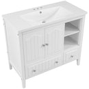 36" Bathroom Vanity with Ceramic Basin, Bathroom Storage Cabinet with Two Doors and Drawers, Solid Frame, Metal Handles, White