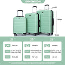 3 Piece Luggage Sets PC Lightweight & Durable Expandable Suitcase with Two Hooks, Double Spinner Wheels, TSA Lock, (21/25/29) Light Green