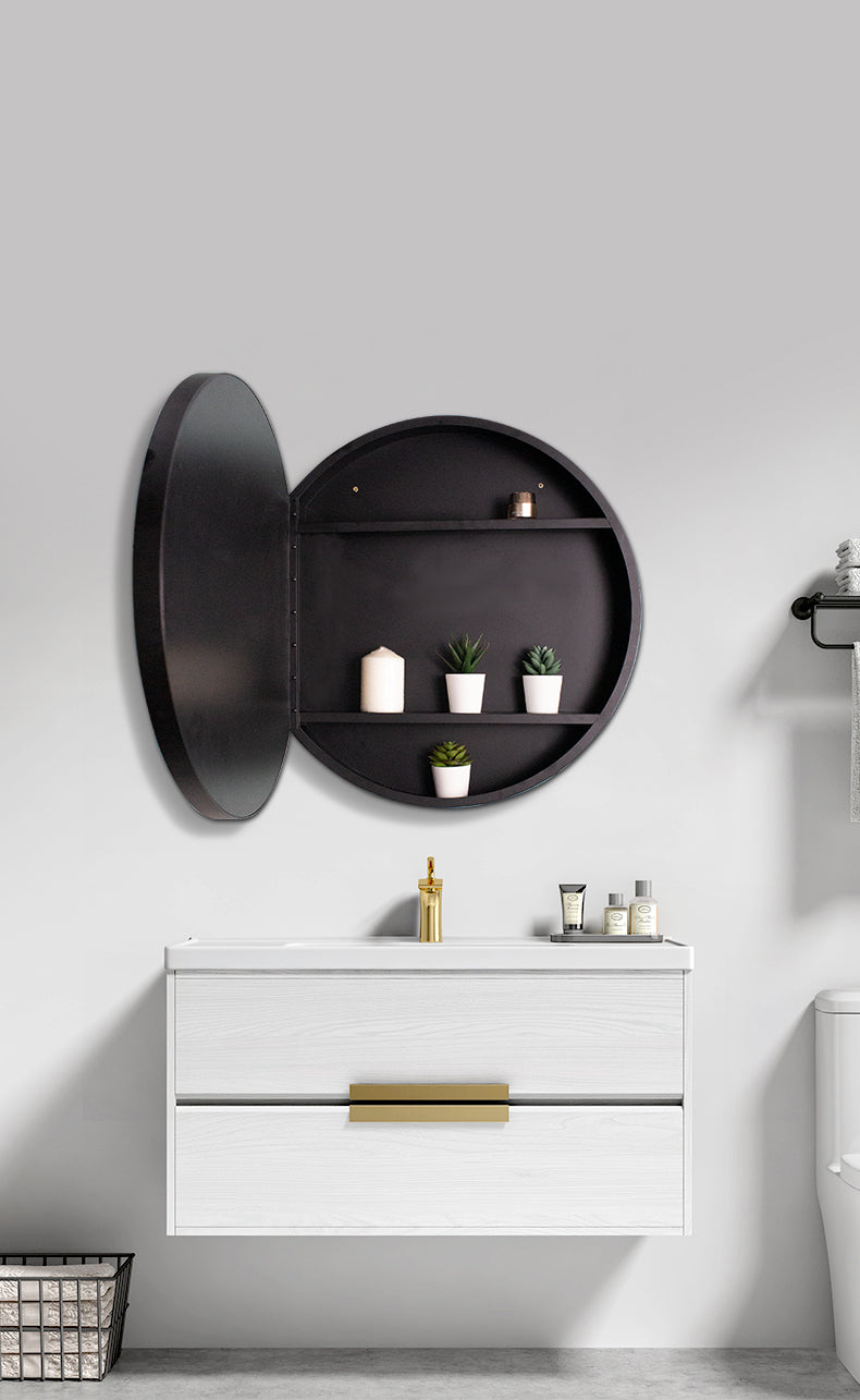 24x24 inch Black Metal Framed Wall mount Bathroom Medicine Cabinet with Mirror