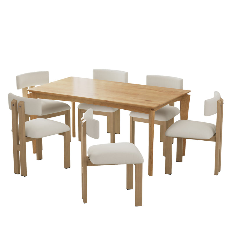 Mid-Century 7-Piece Dining Set with Upholstered Armless Chairs and Natural Wood Table
