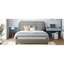 Queen Size Velvet Upholstered Platform Bed,Solid Frame and Stylish Curve-shaped Design, Gray