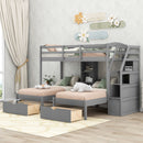 Twin Over Twin & Twin Bunk Bed With Drawers, Staircase Storage, Built In Shelves - Gray by HouseOfZazla