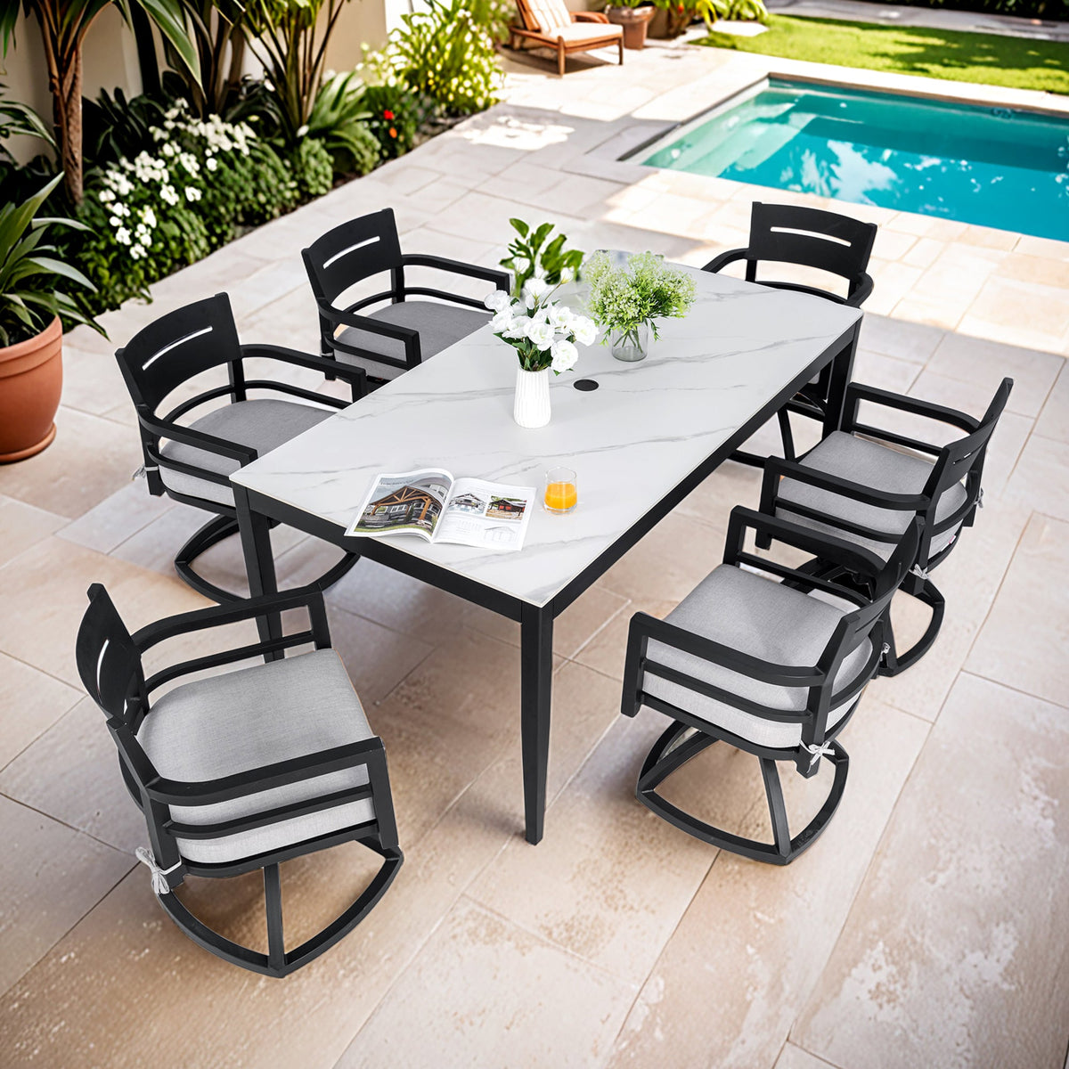 Modern 7PC Outdoor Patio Aluminum Dining Set, photo 2 of 10
