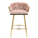 Counter Height Bar Stools Kitchen Island Counter Bar Stool With Hand - Wave Back, Golden Chromed Base And Footrest (Set of 2) - Pink