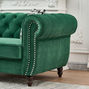 Chesterfield Fabric Sofa With Roll Armrest And Nailhead, Mid Century 2 Seater Couch
