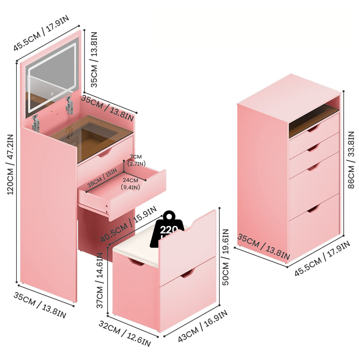 3-in-1 Multifunctional Dressing Table and Stool Set, photo 4 of 10