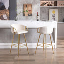 26 Inch Set of 2 Bar Stools,with Chrome Footrest and Base Velvet + Golden Leg Simple Bar Stoo,CREAM