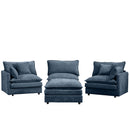 Modern Modular Sectional Sofa 105-Inch L-Shaped Couch Set with Movable Ottoman in Blue Chenille