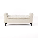 Ivory Fabric Storage Bench with Rolled Arms