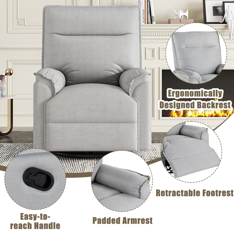 360 Degree Swivel Recliner Manual Recliner Chair Theater Recliner Sofa for Living Room, Grey