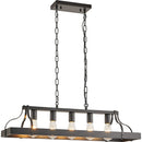 34-Inch Black Industrial Pendant Light with 5 E26 Bulb Sockets, Adjustable Chain Height – Modern Farmhouse Linear Chandelier for Dining Room, Kitchen Island, or Living Room (Bulb Not Included)