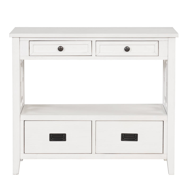 36" Farmhouse Pine Wood Console Table Entry Sofa Table with 4 Drawers & 1 Storage Shelf for Entryway Living Room Bedroom Hallway Kitchen (Antique White)