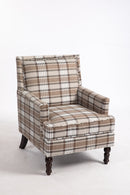 Upholstered Accent Chair with Brown Linen Fabric and Nailhead Trim by HouseOfZazla