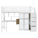Loft Bed With Built In L Shaped Desk, LED Lights, Storage Shelves, Cabinets, And Staircase by Unique Piece Furniture