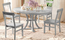 5-Piece Rustic Round Pedestal Extendable Dining Table Set with 15.7" Removable Leaf and Simple Dining Chirs for Small Places, Gray