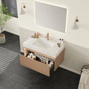 Nyah 36'' Bathroom Vanity & Sink, Floating Ultra-Slim Grille Plywood Cabinet, Drawer with Sensor Light, Carrara by HouseOfZazla