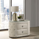 Santiago - Oval 2 Drawer Upholstered Nightstand - Ivory by HouseOfZazla