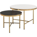 Modern Round Nesting Coffee Table Set 2-Piece Black & White Sintered Stone Top Gold Base in 23.6"&17.7"