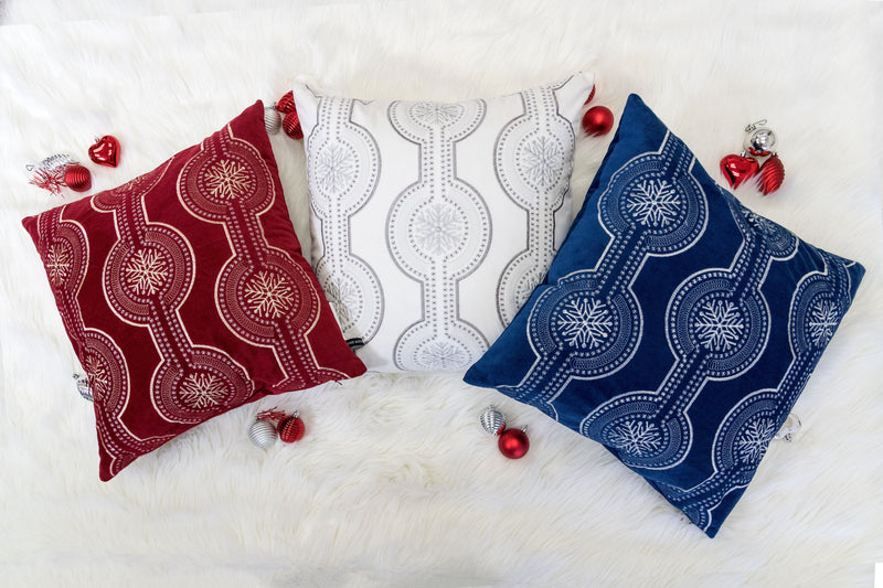 Red Holiday Embroidered Velvet Throw Pillow with Insert 20x20 Set of 2, photo 5 of 6