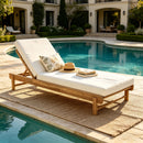 Light Teak Acacia Wood Chaise Lounge Set: 1 Frame + 1 Cushion