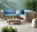 Oana Outdoor Wooden Sectional Set With Cushions, Blue by HouseOfZazla
