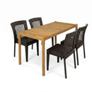 5-Piece Outdoor Dining Set, Acacia Wood Rectangular Patio Table & 4 PE Rattan Iron Frame Dining Chairs by HouseOfZazla