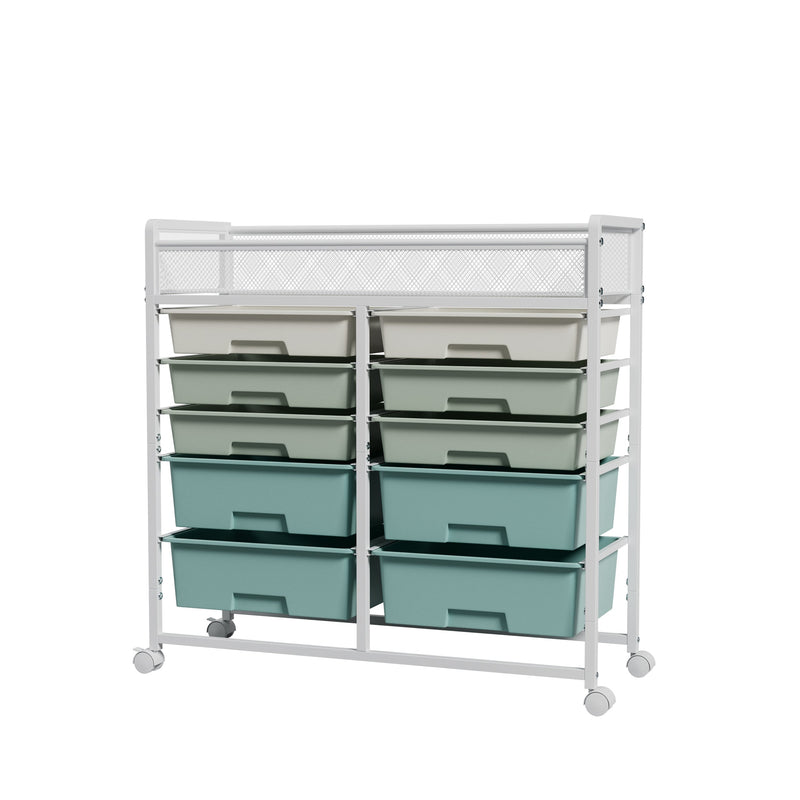 White Large Capacity 2-Row 10-Drawer Rolling Storage Cart, photo 10 of 10