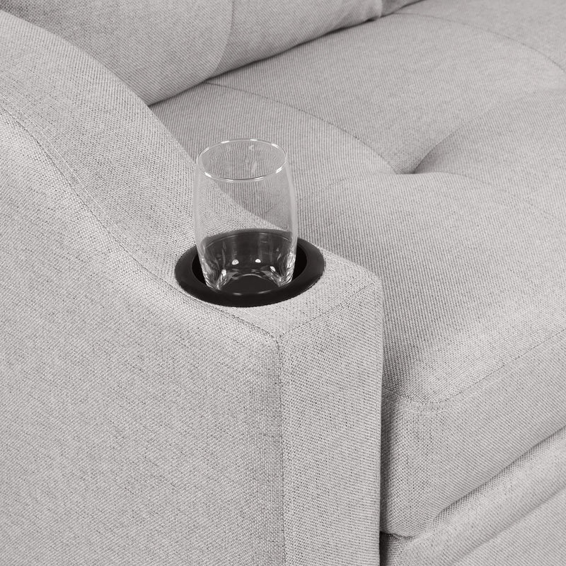 80.3" Pull Out Sofa Bed Modern Padded Upholstered Sofa Bed, Linen Fabric 3 Seater Couch with Storage Chaise and Cup Holder, Small Couch for Small Spaces