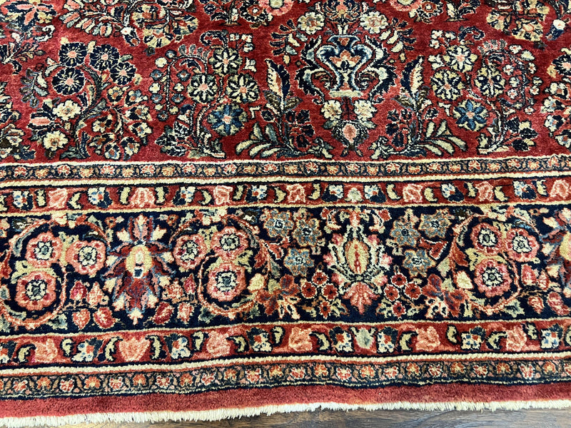 1920s Persian Sarouk Rug 9x12, Red Persian Carpet, High Quality Persian Rug, Allover Floral Pattern, Antique Oriental Rug, Wool Handmade Room Sized