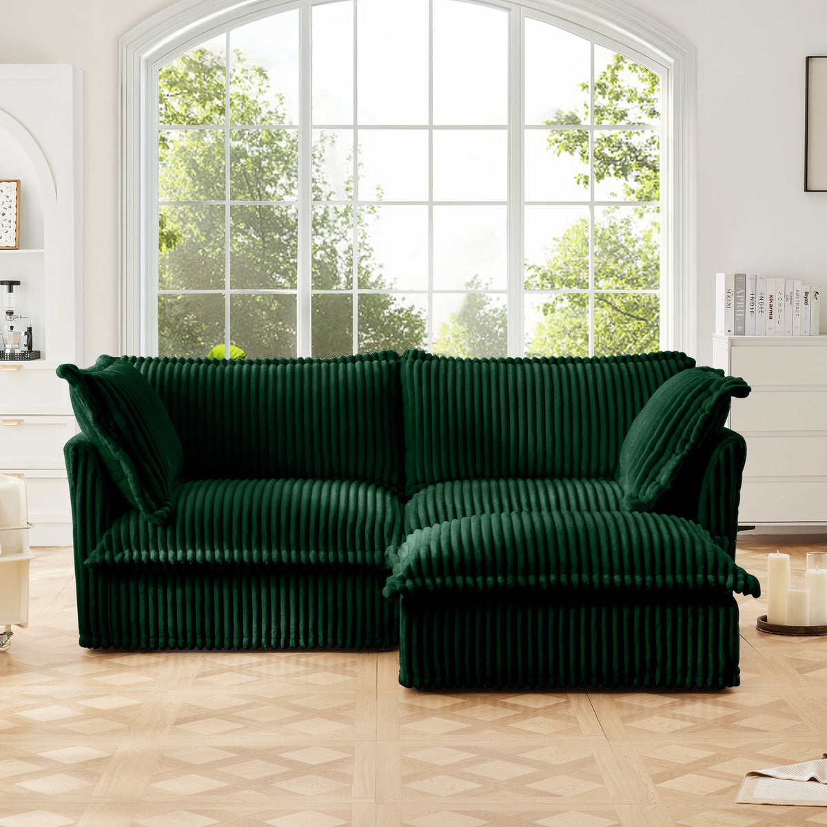 Slipcovered Sectional 2 Seater Sofa Couch with Convertible Ottoman, photo 2 of 9