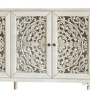 60" Antique Buffet Cabinet with Floral Carvings and Solid Wood Legs