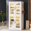 Bookcase With Doors And LED Lighting, 8 Adjustable Shelves Storage Cabinet by HouseOfZazla