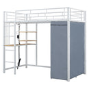 Loft Bed With Desk, Shelves, Power Outlet, LED Light And Wardrobe