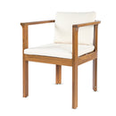 Outdoor Dining Chair Set of 4 with Curved Acacia Wood Arms and Cream Cushions by HouseOfZazla