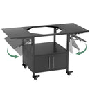 Outdoor Grill Table For Big Egg Style Bbq Metal Grill Cart With 2 Folding Panels Metal - Black by HouseOfZazla