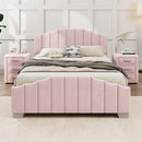 3 Pieces Bedroom Sets Full Size Velvet Upholstered Platform Bed Vertical Channel Tufted Headboard and Two Three-drawer Nightstands,Pink