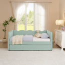 Cozy Gingham Daybed with Trundle Twin Size Sofa Bed No Box Spring Needed