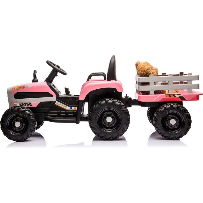 Ride on Tractor with Trailer,24V Battery Powered Electric Tractor Toy, 200wx2motor 1.86-4.97MPH/Remote Control,electric car for kids,Three speed adjustable,USB,MP3, Bluetooth,LED light, safety belt