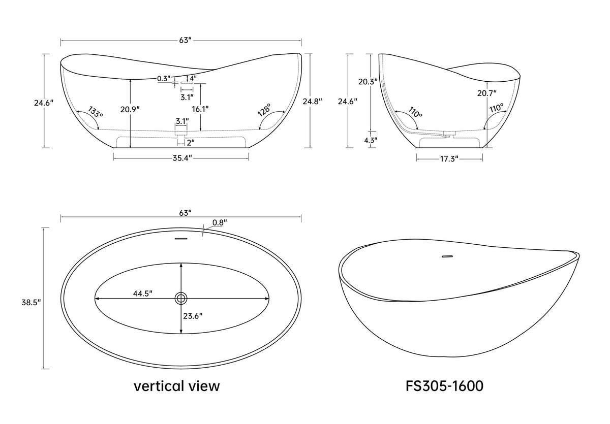 63" Premium Solid Surface Deep Soaking Bathtub, photo 2 of 5