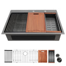 33" Drop In Kitchen Sink With Ledge Workstation, 16 Gauge Stainless Steel - Gunmetal Black by HouseOfZazla