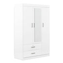 3-Door Mirror Wardrobe with Shelves, White