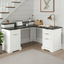 59" Modern Fluted L-Shaped Desk with Charging Station & Storage