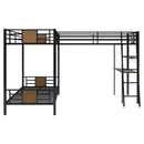 L-Shaped Twin Over Twin Bunk Bed With Twin Size Loft Bed With Desk And Shelf - Brown by HouseOfZazla