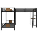 L-Shaped Twin Over Twin Bunk Bed With Twin Size Loft Bed With Desk And Shelf - Brown by Unique Piece Furniture