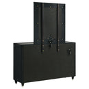 Ravenne 6-drawer Velvet Upholstered LED Dresser and Mirror Black