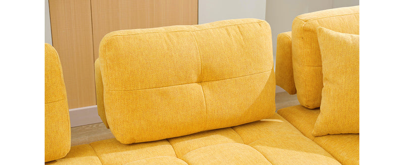 91.73" L-shaped Sofa Sectional Sofa Couch with 2 Stools and 2 Lumbar Pillows for Living Room, Yellow