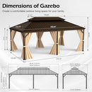 12x24FT Outdoor Gazebo with Galvanized Steel Double Roof