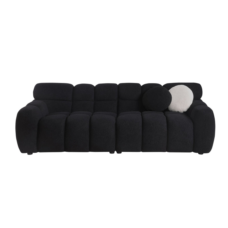87.4 length, 35.83" deepth, human body structure for USA people, marshmallow sofa,boucle sofa, 3 seater, black BOUCLE