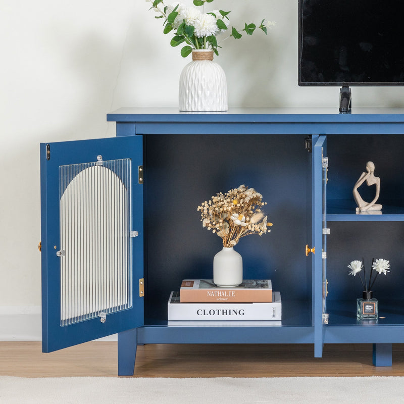 71-inchstylishTVcabinet Entertainment CenterTV stand,TVConsoleTable, Media Console,solidwood frame,Changhong glass door,Metal handle,antique blue,canbeplacedin the children's room,bedroom Living Room