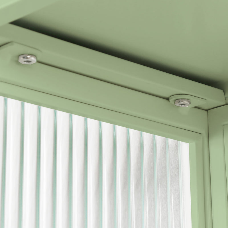 23.62"Glass Doors Modern Two-door Wall Cabinet with Featuring Two-tier Enclosed Storage, an Open Shelf, and Towel Rack, for Entryway Living Room Bathroom Dining Room,Green